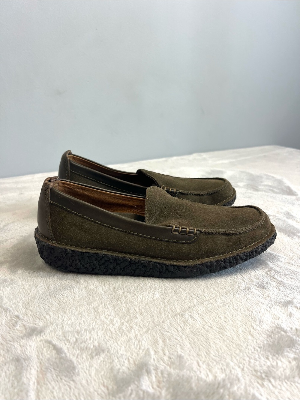 Lands' End Suede Venetian Loafers Crepe Sole Driving Moccasins Olive 6